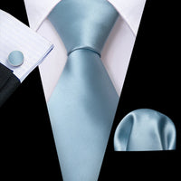 Barry.Wang Navy Royal Sky Blue Silk Men Tie Hanky Cufflinks Set Jacquard Teal Cyan Turquoise Necktie for Male Wedding Business