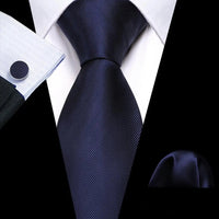 Barry.Wang Navy Royal Sky Blue Silk Men Tie Hanky Cufflinks Set Jacquard Teal Cyan Turquoise Necktie for Male Wedding Business