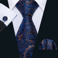 Barry.Wang Navy Royal Sky Blue Silk Men Tie Hanky Cufflinks Set Jacquard Teal Cyan Turquoise Necktie for Male Wedding Business