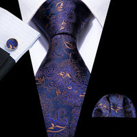 Barry.Wang Navy Royal Sky Blue Silk Men Tie Hanky Cufflinks Set Jacquard Teal Cyan Turquoise Necktie for Male Wedding Business