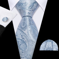 Barry.Wang Navy Royal Sky Blue Silk Men Tie Hanky Cufflinks Set Jacquard Teal Cyan Turquoise Necktie for Male Wedding Business