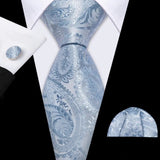 Barry.Wang Navy Royal Sky Blue Silk Men Tie Hanky Cufflinks Set Jacquard Teal Cyan Turquoise Necktie for Male Wedding Business