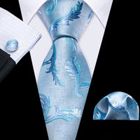 Barry.Wang Navy Royal Sky Blue Silk Men Tie Hanky Cufflinks Set Jacquard Teal Cyan Turquoise Necktie for Male Wedding Business