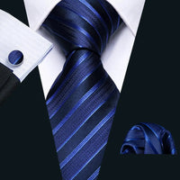 Barry.Wang Navy Royal Sky Blue Silk Men Tie Hanky Cufflinks Set Jacquard Teal Cyan Turquoise Necktie for Male Wedding Business