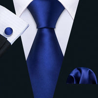 Barry.Wang Navy Royal Sky Blue Silk Men Tie Hanky Cufflinks Set Jacquard Teal Cyan Turquoise Necktie for Male Wedding Business