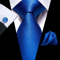 Barry.Wang Navy Royal Sky Blue Silk Men Tie Hanky Cufflinks Set Jacquard Teal Cyan Turquoise Necktie for Male Wedding Business