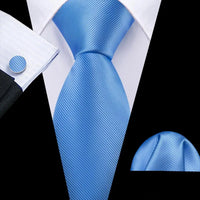 Barry.Wang Navy Royal Sky Blue Silk Men Tie Hanky Cufflinks Set Jacquard Teal Cyan Turquoise Necktie for Male Wedding Business