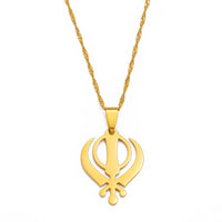 Anniyo Sikhism Necklace Pendant Sikh Khanda Jewelry Black/Gold Color Necklaces India Pakistan Malaysia Punjab Religious @009521