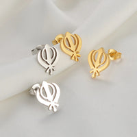 Anniyo Sikhism Stud Earrings Stainless Steel Sikh Khanda Jewelry India Pakistan Malaysia Punjab Religious @363521