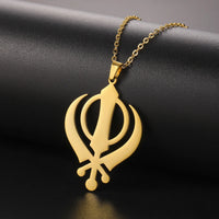Jeshayuan India Khanda Pendant Necklace For Men Stainless Steel Sikhism Symbol Amulet Jewelry Gift