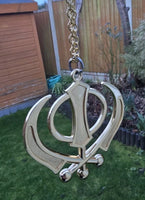 Sikh Khanda Car Hanger Gold Plated Punjabi Stunning Pendant for Rear Mirror New