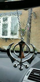 Large Stainless Steel Punjabi Sikh Large Khanda Pendant Car Mirror Hanging P1