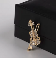 Stunning Vintage Look Gold plated Violin music celebrity brooch broach pin e2G