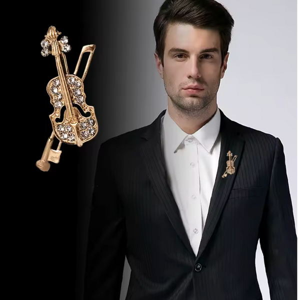 Stunning Vintage Look Gold plated Violin music celebrity brooch broach pin e2G