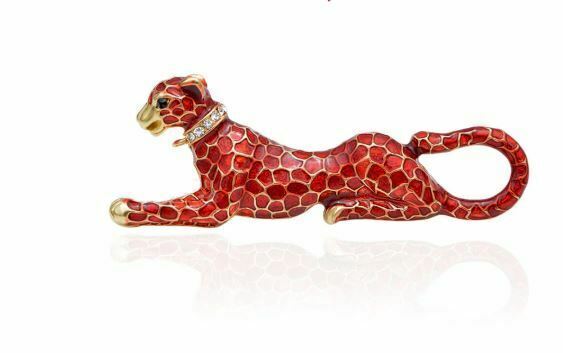 Stunning Diamonte Gold Plated Vintage Look Leopard Christmas Brooch Cake Pin F30