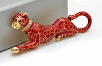 Stunning Diamonte Gold Plated Vintage Look Leopard Christmas Brooch Cake Pin F30