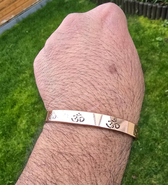 Copper Om Kara Hindu Tamba Bangle Smooth Design Magnetic Ohm Kada Ajustable O2A Meditation Bracelet Karray Karha Sikh BP Health Benefits