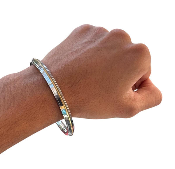 Sikh Kara Stainless Steel Bracelet Brass Line Kada Singh Kaur Khalsa Kakaar Punjabi Sikhism Bangle Karra Edged Design DD51
