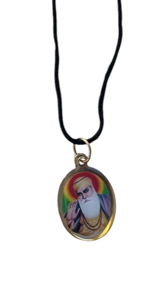 Sikh Pendant Guru Nanak Guru Gobind Singh Ji Oval Photo double sided in Black dori necklace Evil Eye Protection Nazar Shield DD57