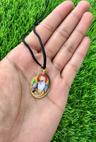 Sikh Pendant Guru Nanak Guru Gobind Singh Ji Oval Photo double sided in Black dori necklace Evil Eye Protection Nazar Shield DD57