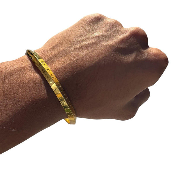 Sikh Kara Gold Plated Khanda Laser Engraved Bracelet Kada Singh Kaur Khalsa Kakaar Punjabi Sikhism One Edge Collar Bangle Karra Design DD61