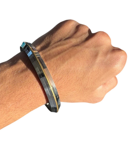 Sikh Kara Stainless Steel Thick Seven Lines Bracelet Brass Line Kada Singh Kaur Khalsa Kakaar Punjabi Sikhism Bangle Karra Edged Design DD53