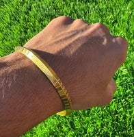 Sikh Kara Gold Plated Khanda Laser Engraved Bracelet Kada Singh Kaur Khalsa Kakaar Punjabi Sikhism One Edge Collar Bangle Karra Design DD61