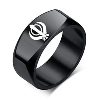 India Sikhism Rings Men Hinduism Customized Sikh Symbol Stainless Steel Signet Band Ring Religious Jewelry
