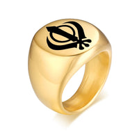 India Sikhism Rings Men Hinduism Customized Sikh Symbol Stainless Steel Signet Band Ring Religious Jewelry