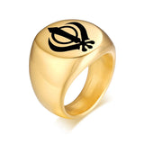 India Sikhism Rings Men Hinduism Customized Sikh Symbol Stainless Steel Signet Band Ring Religious Jewelry