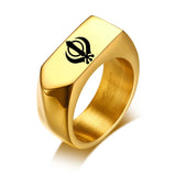 India Sikhism Rings Men Hinduism Customized Sikh Symbol Stainless Steel Signet Band Ring Religious Jewelry