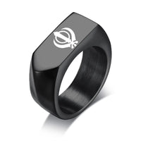 India Sikhism Rings Men Hinduism Customized Sikh Symbol Stainless Steel Signet Band Ring Religious Jewelry