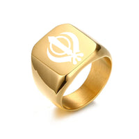 India Sikhism Rings Men Hinduism Customized Sikh Symbol Stainless Steel Signet Band Ring Religious Jewelry