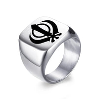 India Sikhism Rings Men Hinduism Customized Sikh Symbol Stainless Steel Signet Band Ring Religious Jewelry