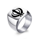 India Sikhism Rings Men Hinduism Customized Sikh Symbol Stainless Steel Signet Band Ring Religious Jewelry