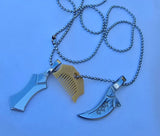 Sikh Punjabi Stainless Steel Khanda Kirpan Comb in ball chain singh khalsa QQ-G Pendant Locket Amulet Talisman Good Luck Charm Positive Vibe