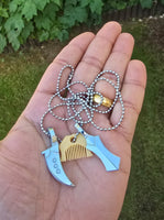Sikh Punjabi Stainless Steel Khanda Kirpan Comb in ball chain singh khalsa QQ-G Pendant Locket Amulet Talisman Good Luck Charm Positive Vibe