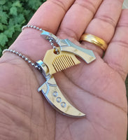 Sikh Punjabi Stainless Steel Khanda Kirpan Comb in ball chain singh khalsa QQ-G Pendant Locket Amulet Talisman Good Luck Charm Positive Vibe