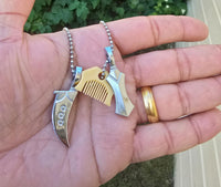 Sikh Punjabi Stainless Steel Khanda Kirpan Comb in ball chain singh khalsa QQ-G Pendant Locket Amulet Talisman Good Luck Charm Positive Vibe
