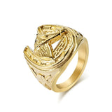 Vintage Horse Head and Horseshoe Rings 20MM Width Stainless Steel Finger for Men Punk Jewelry