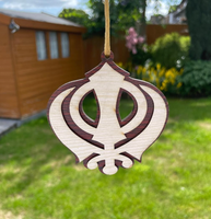 Wooden Khanda Hanger Car Mirror Ornament Punjabi Sikh Singh Khalsa Pendant ZZ1