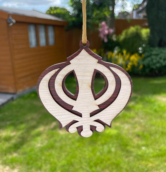 Wooden Khanda Hanger Car Mirror Ornament Punjabi Sikh Singh Khalsa Pendant ZZ1