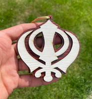 Wooden Khanda Hanger Car Mirror Ornament Punjabi Sikh Singh Khalsa Pendant ZZ1