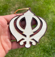 Wooden Khanda Hanger Car Mirror Ornament Punjabi Sikh Singh Khalsa Pendant ZZ1