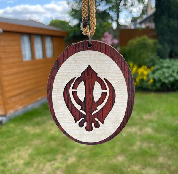 Wooden Khanda Hanger Car Oval Ornament Punjabi Sikh Singh Khalsa Pendant ZZ3 NEW