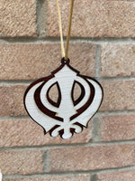 Wooden Khanda Hanger Car Mirror Ornament Punjabi Sikh Singh Khalsa Pendant ZZ1