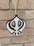 Wooden Khanda Hanger Car Mirror Ornament Punjabi Sikh Singh Khalsa Pendant ZZ1