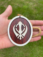 Wooden Khanda Hanger Car Oval Ornament Punjabi Sikh Singh Khalsa Pendant ZZ3 NEW