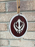 Wooden Khanda Hanger Car Oval Ornament Punjabi Sikh Singh Khalsa Pendant ZZ3 NEW