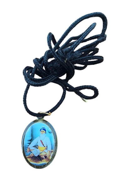 Sikh Pendant Guru Nanak Baba Deep Singh Ji Shaheed Oval Photo double sided in Black dori necklace Evil Eye Protection Nazar Shield LL51G